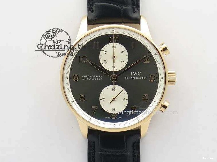 MIROTIME 0324 Portuguese Chrono RG IW371433 Jackie Chan ZF 1:1 Best Edition Gray Dial On Black Leather Strap A7750 V WrinkleFree 7273